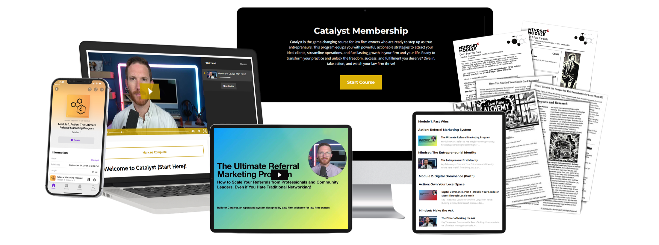 The Catalyst system: video modules, playbooks, mindset training, mobile app and the Deep Dive print newsletter